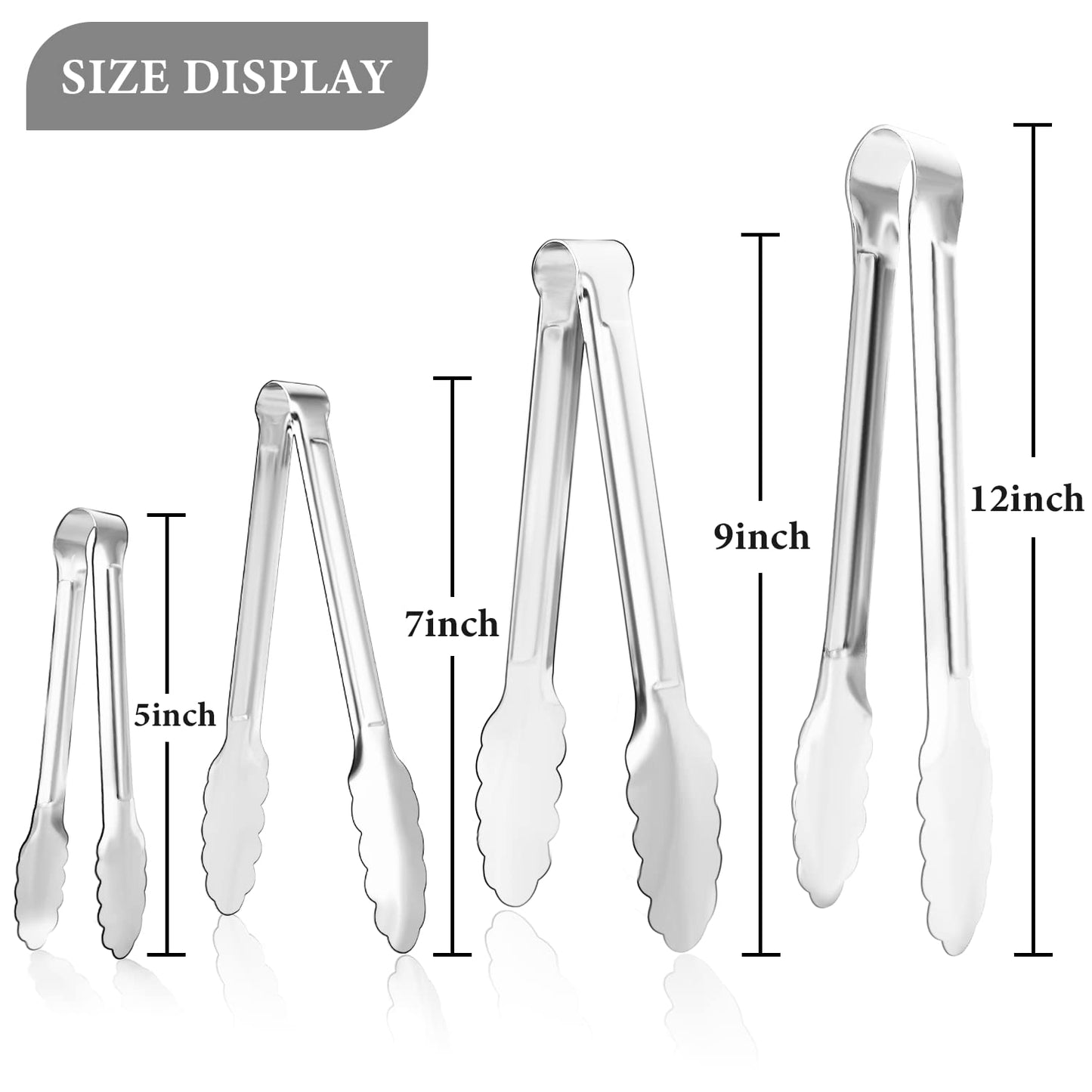 8 Pack Serving Tongs XEVOM Kitchen Tongs,Buffet Tongs, Stainless Steel Food Tong Serving Tong,small tongs (12inch)