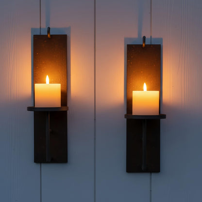 Woparty Set of 2 Vintage Wall Candle Sconce, Distressed Iron Metal, 15.6 x 3.9 inches, Rustic Farmhouse Style