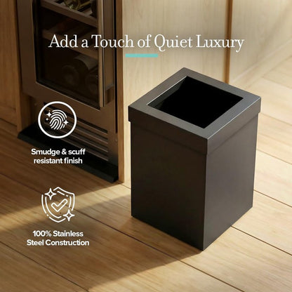 Gatco Small Bathroom Trash Can With Lid, Square 3 Gallon Stainless Steel Wastebasket, Under Sink, Matte Black, For Bathroom, Bedroom, Office (1915)