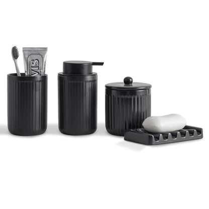 Agyiuns Ceramic Bathroom Accessories Set,Lotion Soap Dispenser and Toothbrush Holder Set, Soap Dish, Apothecary Jars,Rustic Farmhouse Decor, Bathroom Home Decor (Black Set, Liquid)