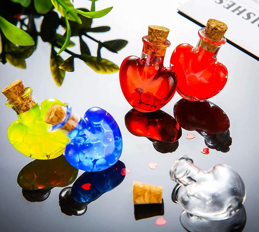 Mini Glass Jars with Cork Stoppers - Tiny Heart-Shaped Bottles for Party Wedding Decor & Jewelry Making (100)