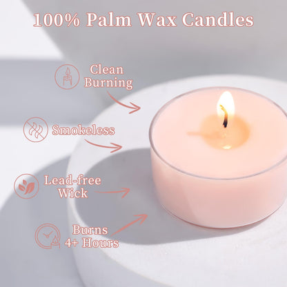 Scented Tea Lights Candles, Sakura Blush, 16 Pack – Soft Pink Scented Tealight Candles– 100% Palm Wax – 6 Hour Burn Time Aromatherapy Tea Light Votive Candle for Spring Decor, Bath, Romance