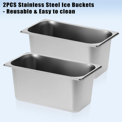 OwnMy 2PCS 5L Ice Buckets for Parties, Stainless Steel Ice Bucket for Freezer, Metal Ice Cubes Bins Storage Container for Freezer, Wine Beer Drink Cooling Buckets for Beverage Cocktails Champagne