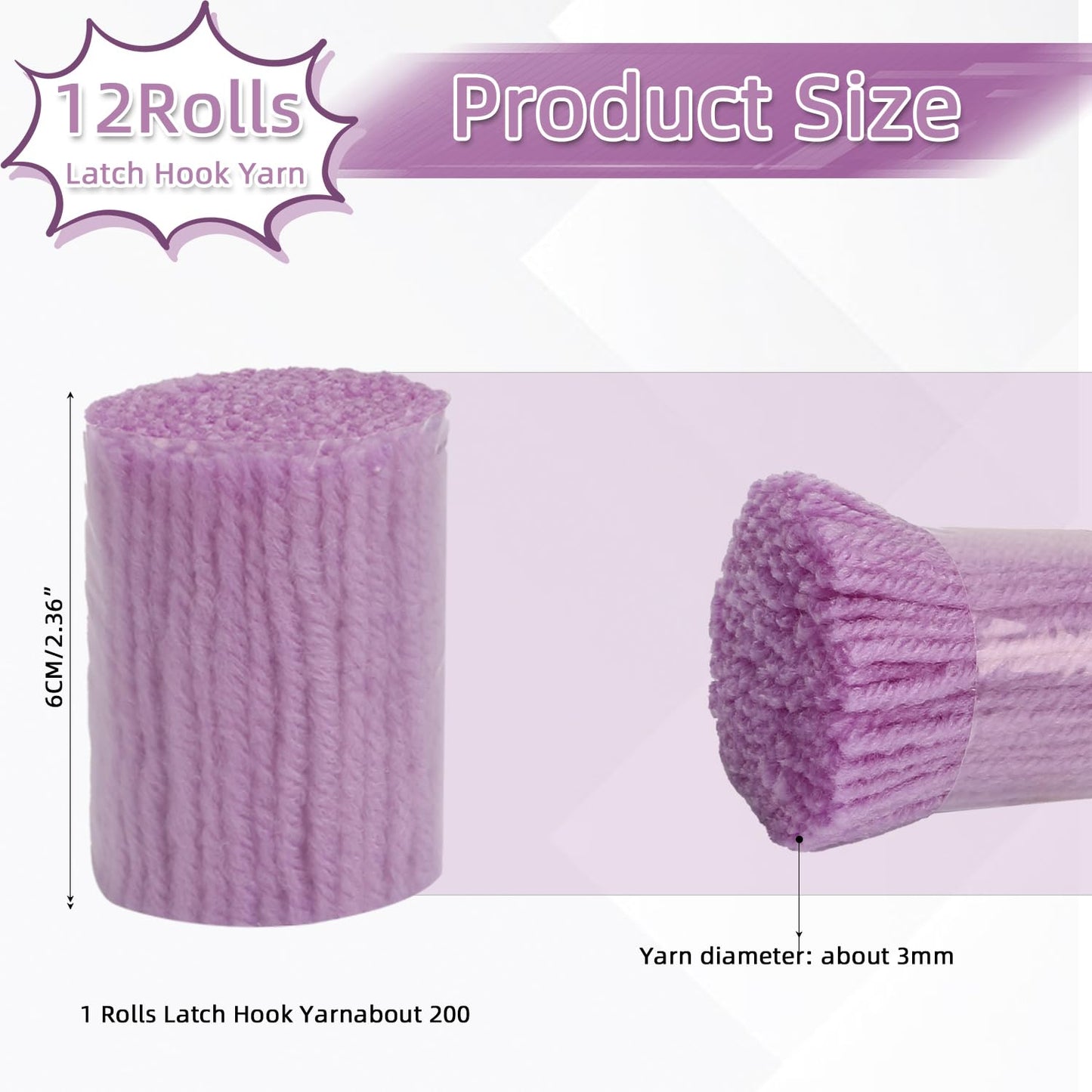 AKZYTUE 12 Rolls Latch Hook Yarn, Precut Rug Yarn for Latch Hook Kits, Crochet Yarn Bundles for Latch Hook Rug Making, DIY Tapestry Crafts for Adults & Beginners,Light Purple