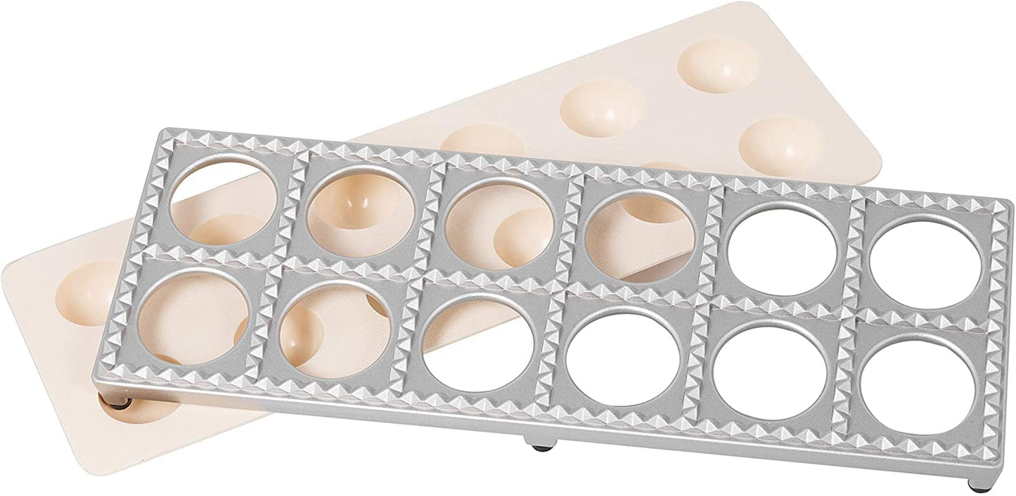 Ravioli Maker by Cucina Pro - Includes Tray and Press Tool - Makes 12 Italian, Authentic Raviolis at a Time, XL 1 3/4 Inch Squares, Easy to Use Pasta Maker Kit, Sturdy Construction & Great Gift