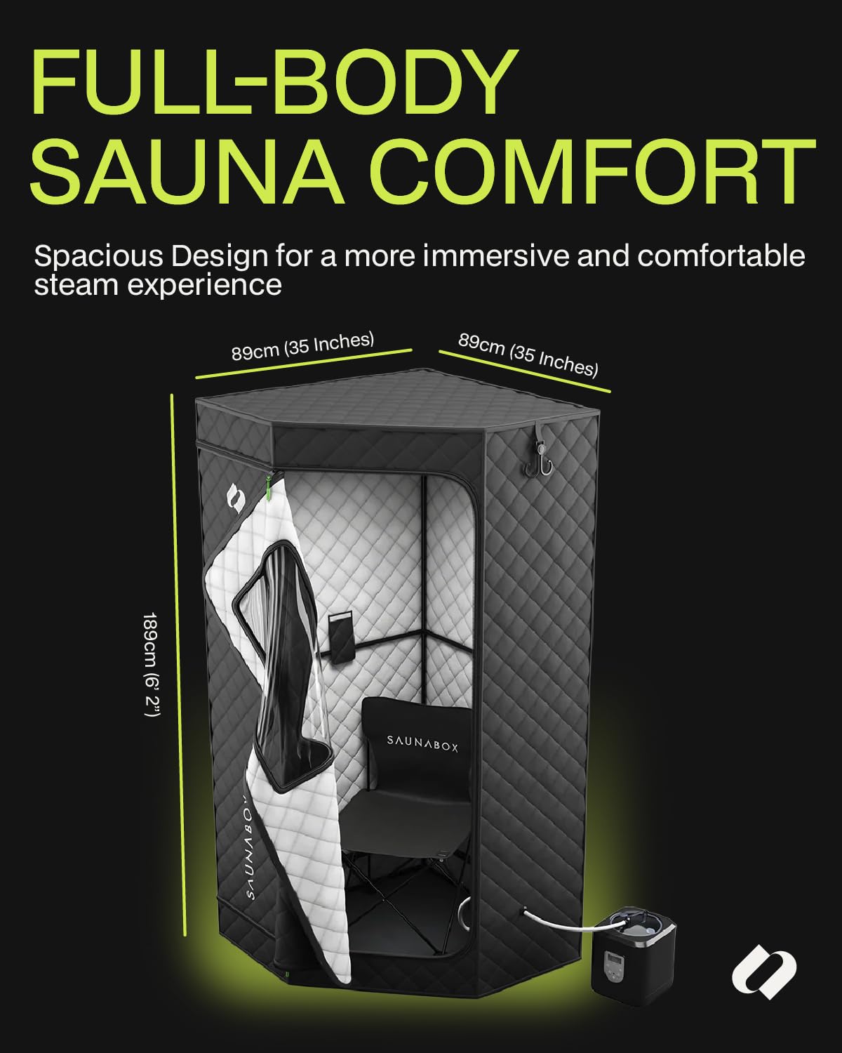 SAUNABOX® SmartSteam Kit Pro Portable Steam Sauna | Home Sauna Tent with Chair & Mat | Full Body Steam Therapy for Relaxation & Recovery | VOC-Free Materials