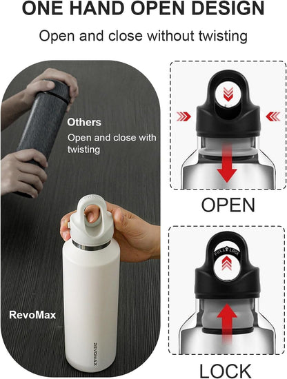 20oz 36H Cold/18H RevoMax Insulated Water Bottle, One-Hand Open Design, Vacuum Stainless Steel Water Bottles, Keep Hot