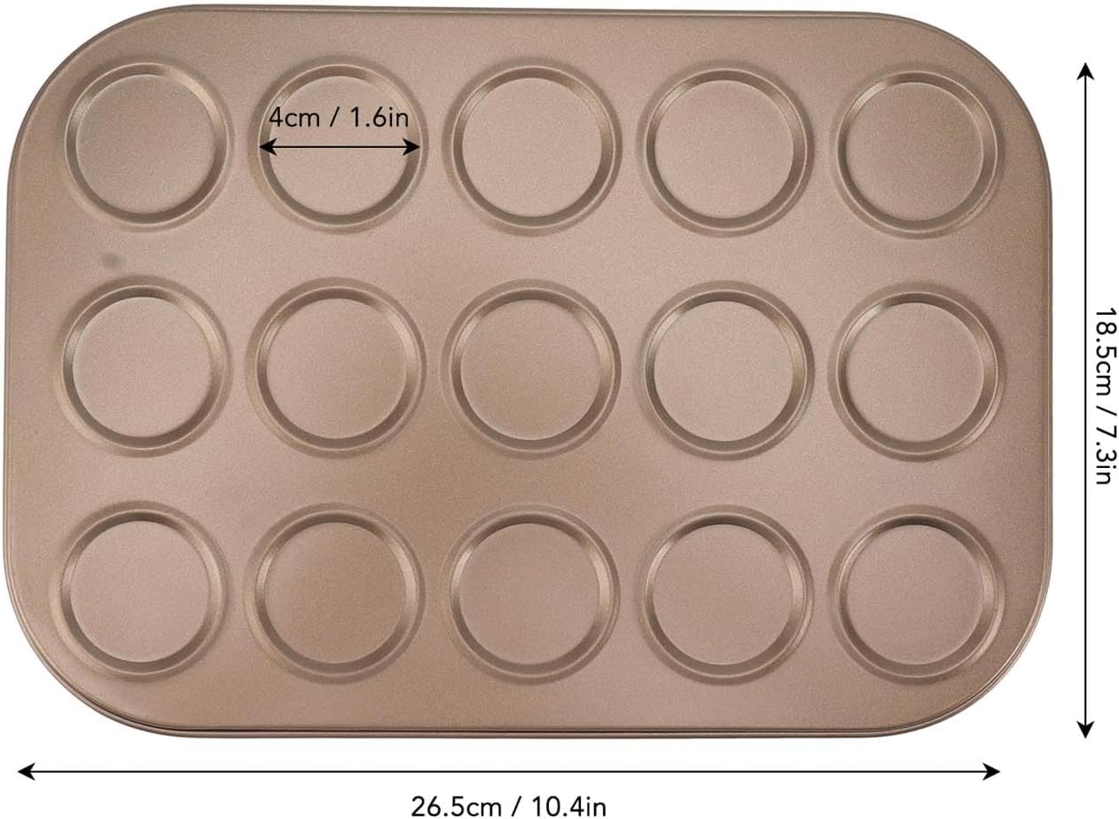 Luqeeg Muffin Top Pan, 15 Hole Carbon Steel Baking Tray with Non Stick Coating for Even Distribution