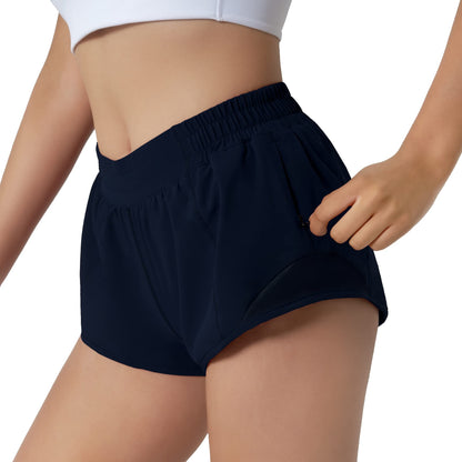 Aurefin Running Shorts for Women,Quick Dry Athletic Sports Shorts Lightweight Active Workout Gym Shorts with Zip Pocket Blue/S