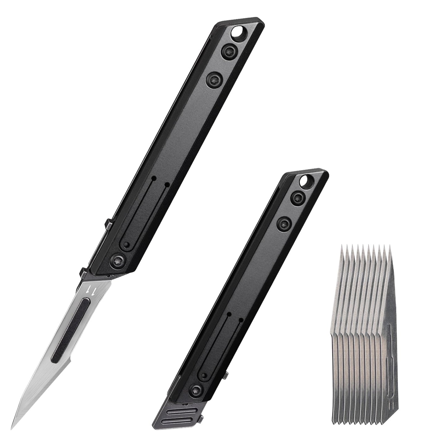 TIKIDESIGN Titanium Folding Scalpel Knife – Includes 10 #11 Replaceable Blades, Keychain EDC Pocket Tool for Precision Cutting, Outdoor, Craft & Daily Use – Lightweight, Durable, Razor-Sharp Utility Knife(Black)
