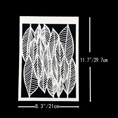 TIAMECH 6 Pcs A4 Reusable Geometric Stencils for Painting - Hollow Leaves & Abstract Curve Lines Texture Layering Templates, DIY Wall Art, Furniture, Scrapbook & Crafts