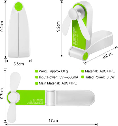 3 Pack Portable Pocket Fans, Handheld Mini Fan, USB Rechargeable for Travel and Outdoors