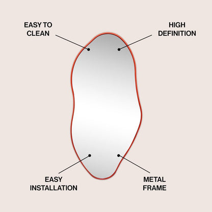 JONATHAN Y MIR200B Everly 20 in. W x 42 in. H Large Irregular Framed Decorative Wall Mirror, Anti-Rust for Bathroom, Living Room, Bedroom, Red