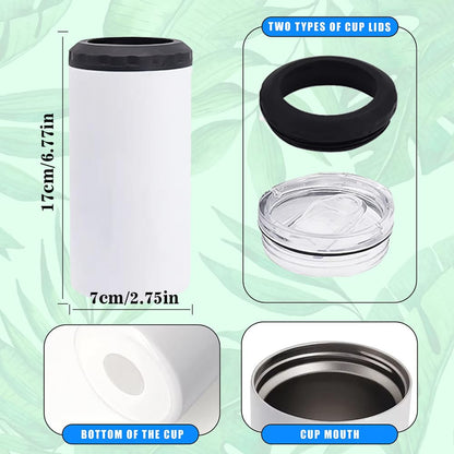 ZREGGUR 4 Pack 4 in 1 Can Cooler 16 oz Sublimation Blank Tumbler with Metal Straw,Straw Brush,Shrink Wrap, Non-Slip Coaster, Lid, Individually Boxed Standard Beer Cans,Canning Cans