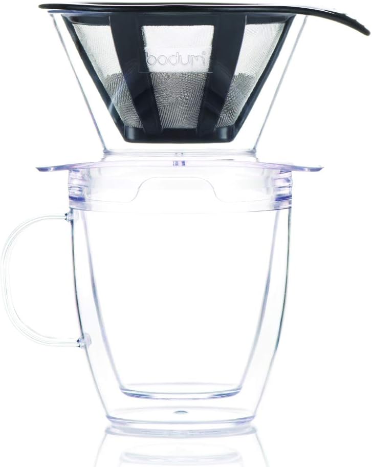 Bodum 12oz Pour Over Coffee Dripper Set - BPA-Free Plastic, Clear, with Double Wall Mug and Reusable Filter