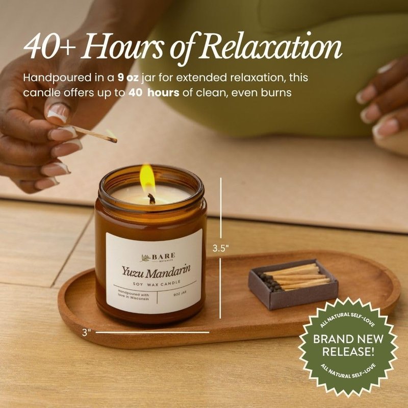Bare Botanics Warm Vanilla Oak 9oz Soy Candle - 100% Plant-Based Fragrance Oils - Premium, Non-Toxic Candle - Softly Scented Natural Soy Wax - Handpoured in WI - 40 Hrs Long Burning & Ready to Gift