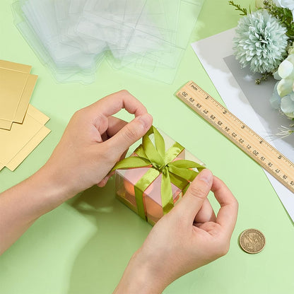 BENECREAT 30 Pcs Clear Gift Boxes, 2.4x2.4x2.4 Inch Folding PVC Favor Boxes with Gold Paper Card Base for Wedding Birthday Party Festival Gift Packaging