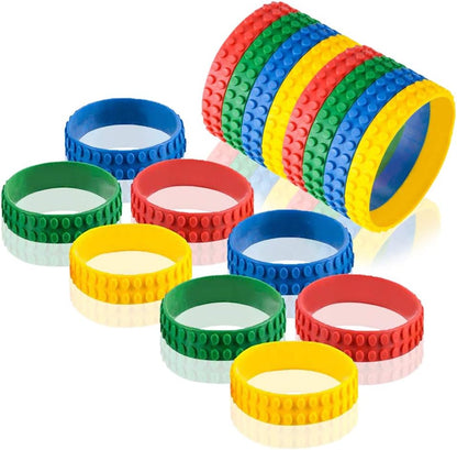 7.5 Inch 12 Pack- ArtCreativity Building Block Bracelets for Kids- Colorful Stretchy Rubber Wristbands for Boys
