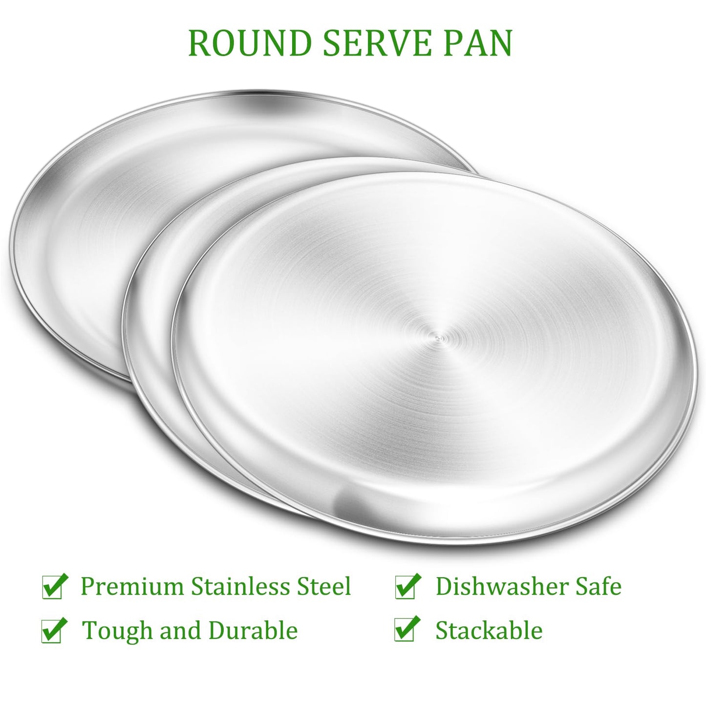 Yododo Pizza Pan Set of 3, Stainless Steel Pizza Pie Pan Tray Platter Pizza Tray, Round Pizza Dish Plate For Oven Baking, Healthy Metal Pizza Baking Cooking Pan for Oven - Size of 12 inch
