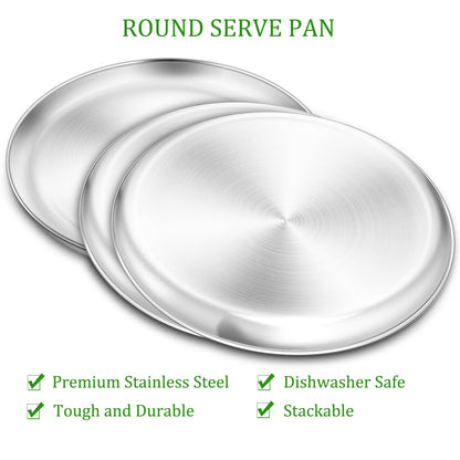 Yododo Pizza Pan Set of 3, Stainless Steel Pizza Pie Pan Tray Platter Pizza Tray, Round Pizza Dish Plate For Oven Baking, Healthy Metal Pizza Baking Cooking Pan for Oven - Size of 12 inch