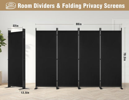 Yettsoy Room Divider 6FT Tall Folding Privacy Partition Screen, 88'' W Portable Wall Divider for Room Separation, Freestanding 4 Panel Room Divider Panel Privacy Screen for Dorm Studio Office, Black