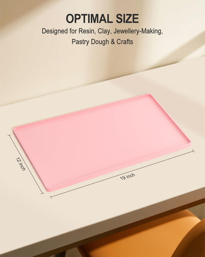 NPOOYI Silicone Art Mat for Crafts, 12" x 19" Waterproof Non-Slip Painting Mat for Kids with Raised Sides, Protects Surfaces Perfectly for Crafts, Legos, Slime, Resin, Paint & Jewelry-Making, Pink