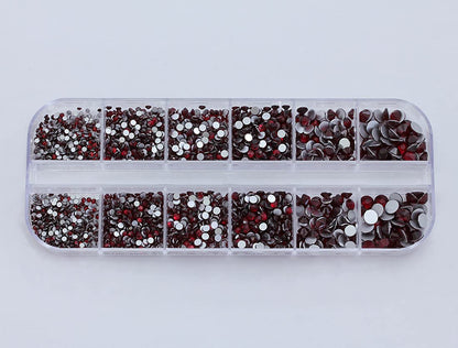 Over 2100 Pieces Red Ruby Garnet Flat Back Glass Rhinestones Crystals for Nail Art Kit 6 Sizes (1.4mm - 4.8mm)