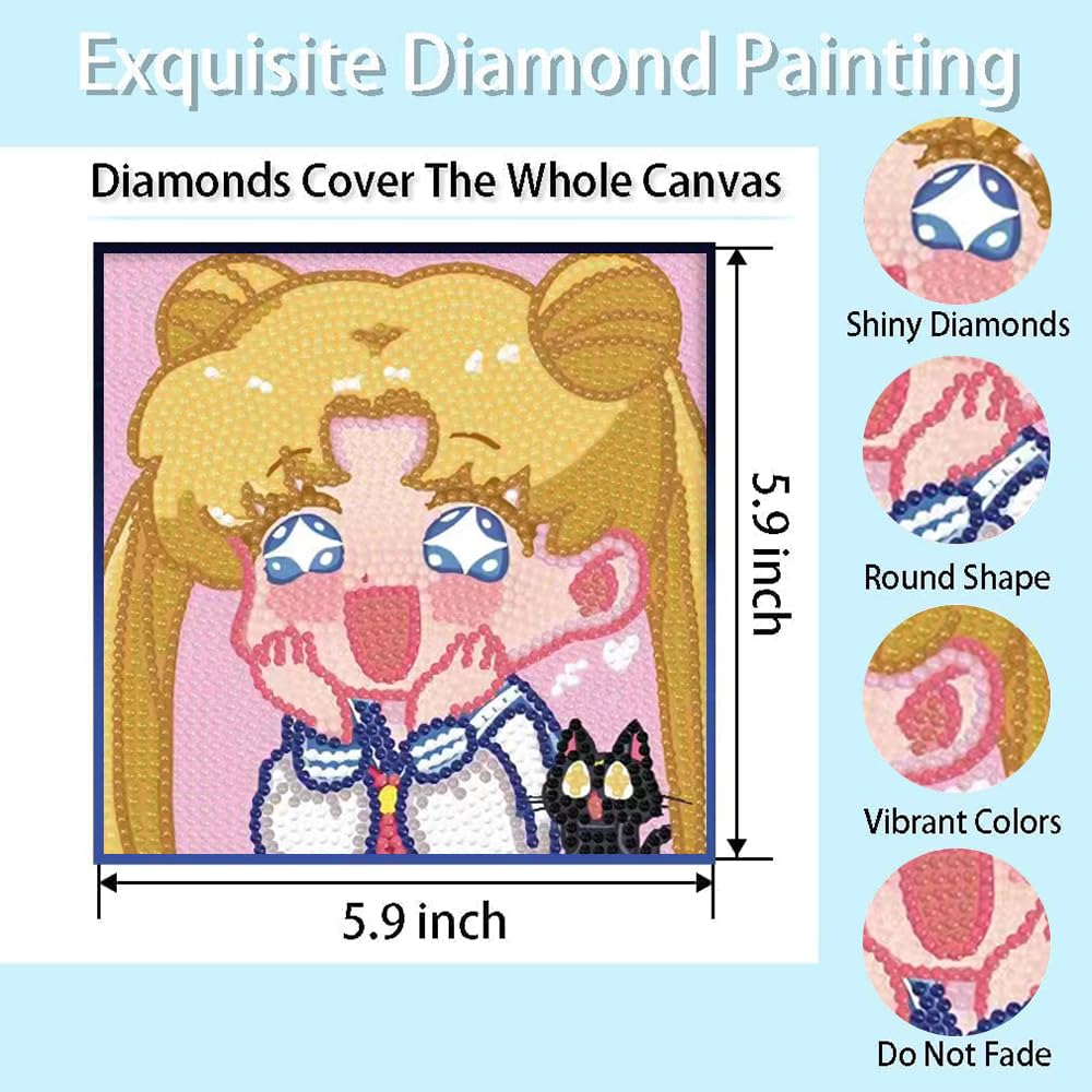 PERFECTSIGHT Cute 5D Diamond Art Kits with Wooden Frame, Kawaii DIY Painting Art for Adults Teen, Diamond Arts and Crafts Sets, Big Gem Full Drill Diamond Dots for Women Beginners (Moon)