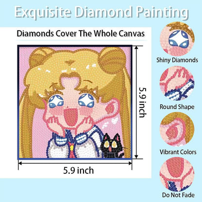 PERFECTSIGHT Cute 5D Diamond Art Kits with Wooden Frame, Kawaii DIY Painting Art for Adults Teen, Diamond Arts and Crafts Sets, Big Gem Full Drill Diamond Dots for Women Beginners (Moon)