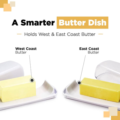 Clear Butter Dish with Lid, Easy Scoop Butter Keeper for Countertop, No Mess Lid, Dishwasher Safe