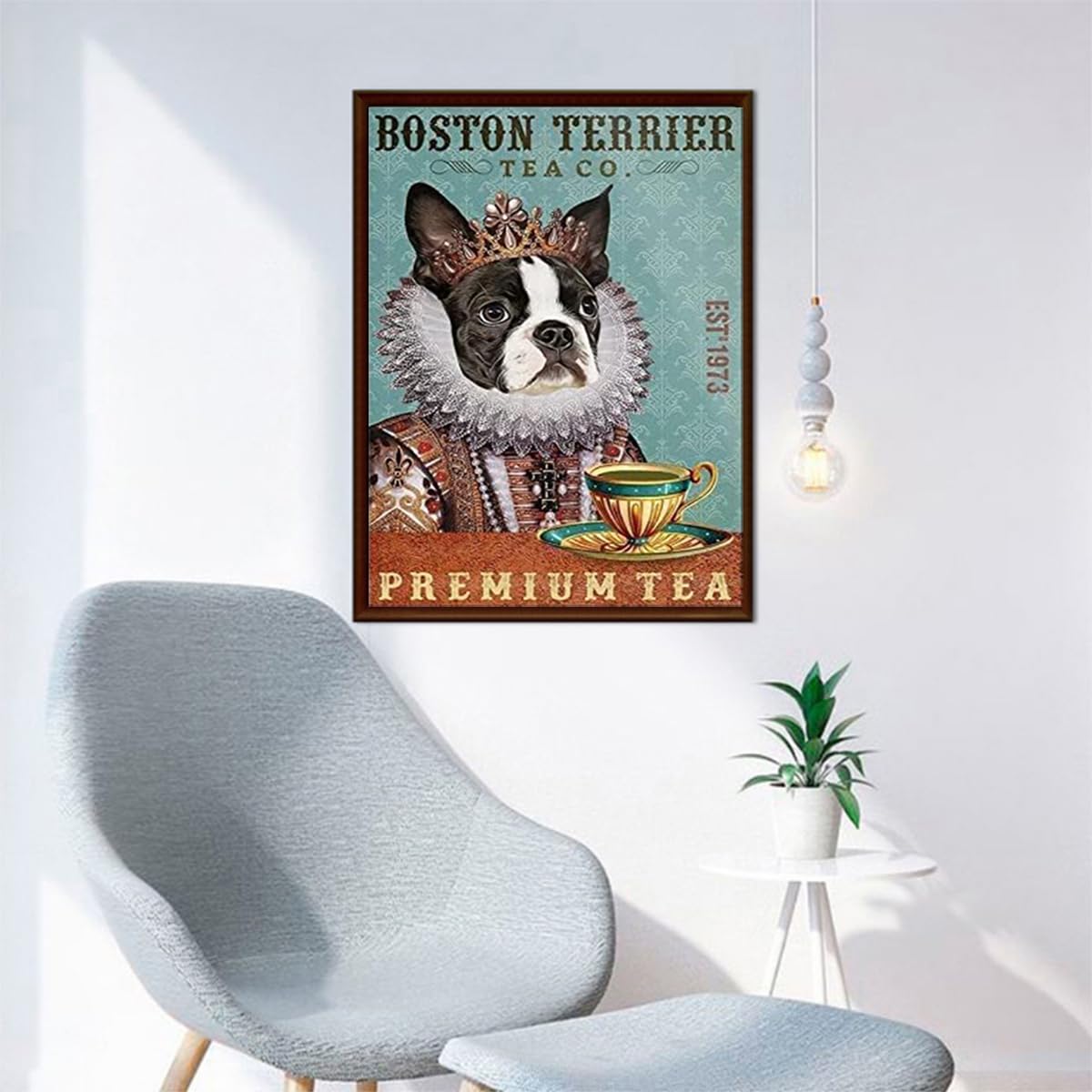 UPABLUNSO Christmas Gift Boston Terrier Dog Tea Diamond Painting Kits for Adults Diamonds Art Paint with Diamonds DIY 5D Round Full Drill Art 12x16 inch Suitable for New Year, Valentine's Day