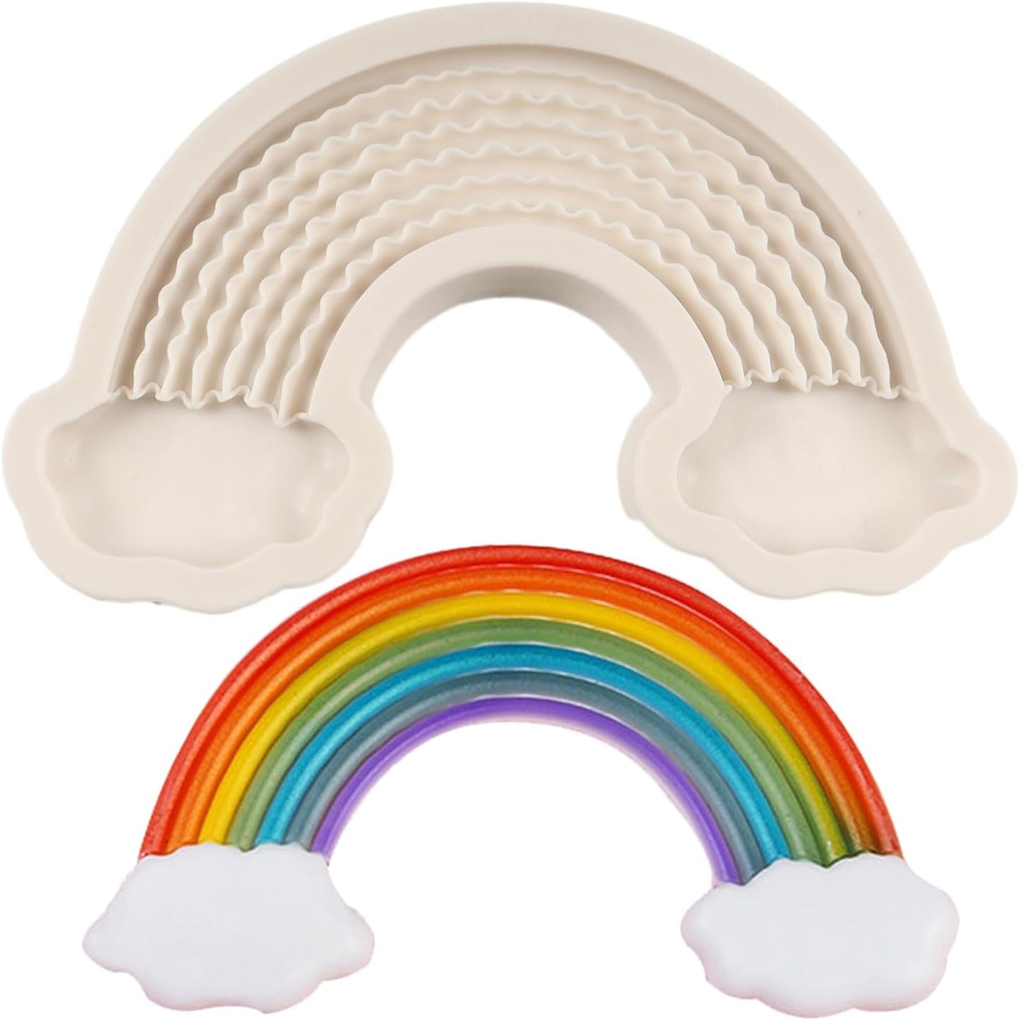 Large Size Rainbow Cake Fondant Mold, Rainbow Cloud Silicone Molds for Baby Birthday Cake Decoration