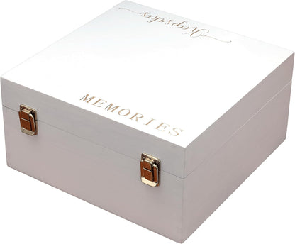 Keepsake Box for Memories, Large White Wooden Storage Box