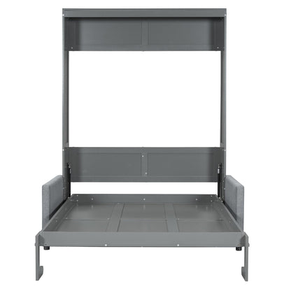 Ball & Cast Murphy Bed Full Size Wall Bed with Sofa,can be Folded,Multifunctional Wood Hideaway Cabinet Bed Frame,Slat Support,Save Space,for Apartment,Guest Room,Gray