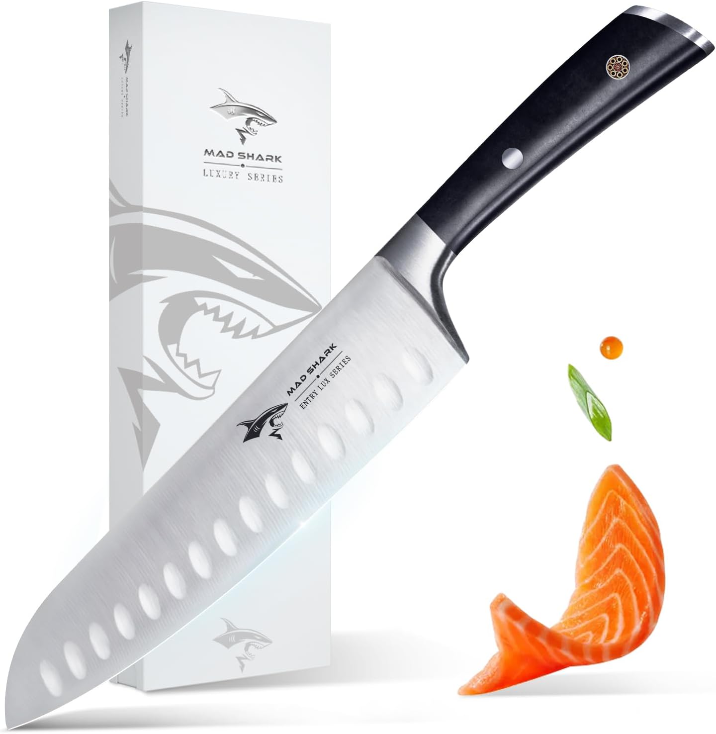 MAD SHARK 8-inch Kitchen Knife, Chef's Santoku Knife, German High Carbon Stainless Steel, Super Sharp with Gift Box