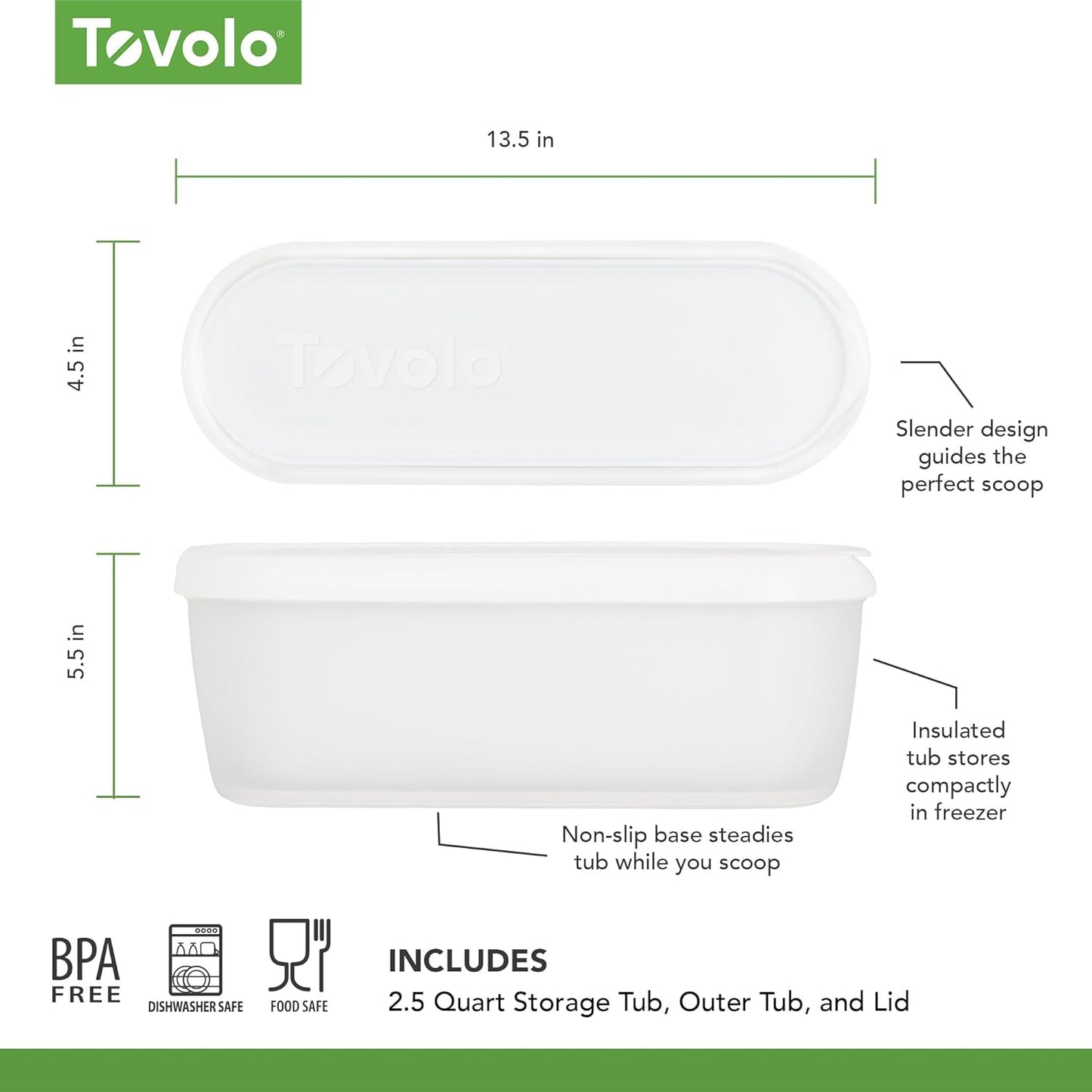 Frozen 2.5 Tovolo Half Gallon Ice Cream Container for Home Made Ice Cream Glide A Scoop Ice Cream Tub for Reusable