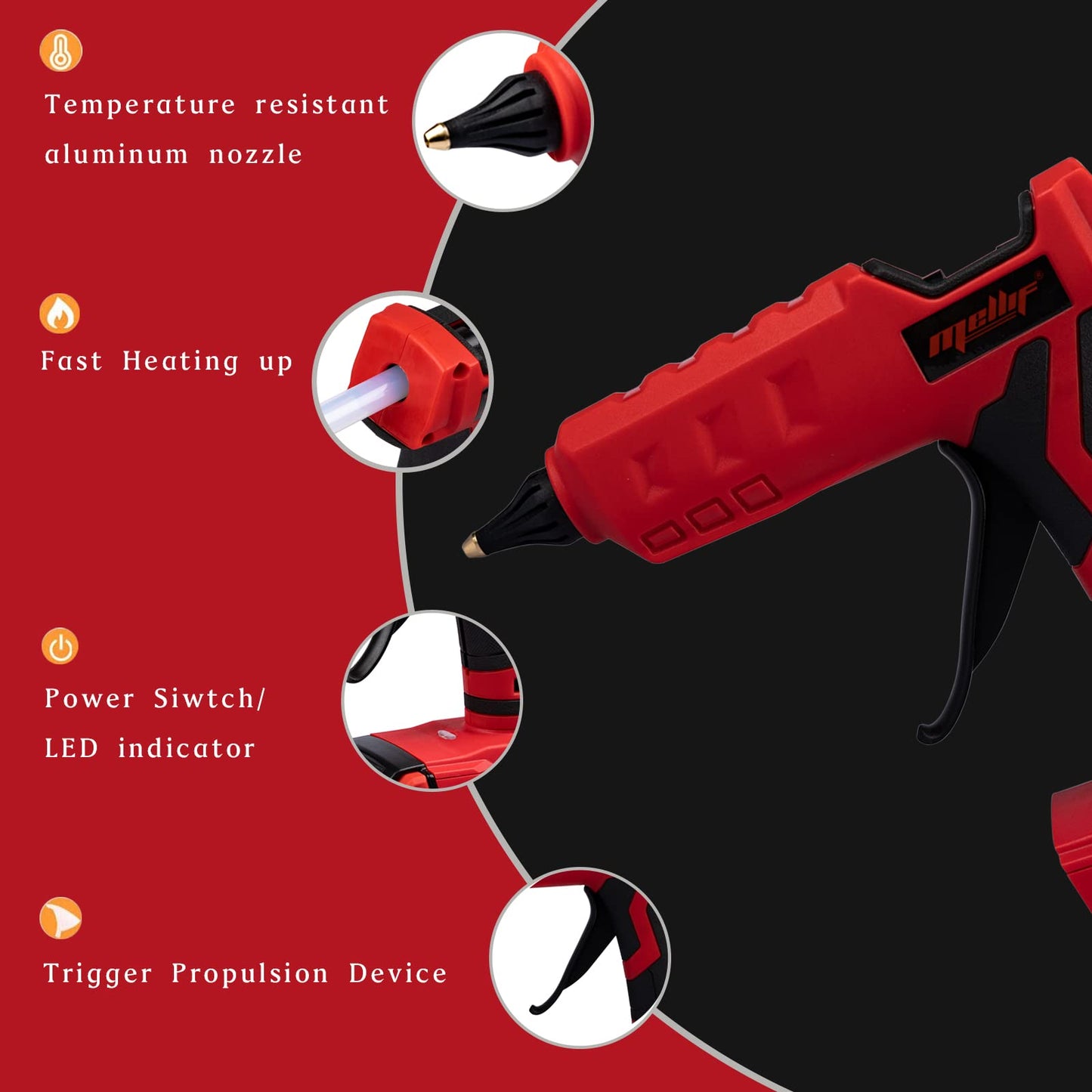 Mellif Cordless Hot Glue Gun Compatible with Milwaukee 18V Battery(Tool Only), Handheld Electric Power Glue Gun Full Size for Arts & Crafts & DIY with 20 0.43" Glue Sticks