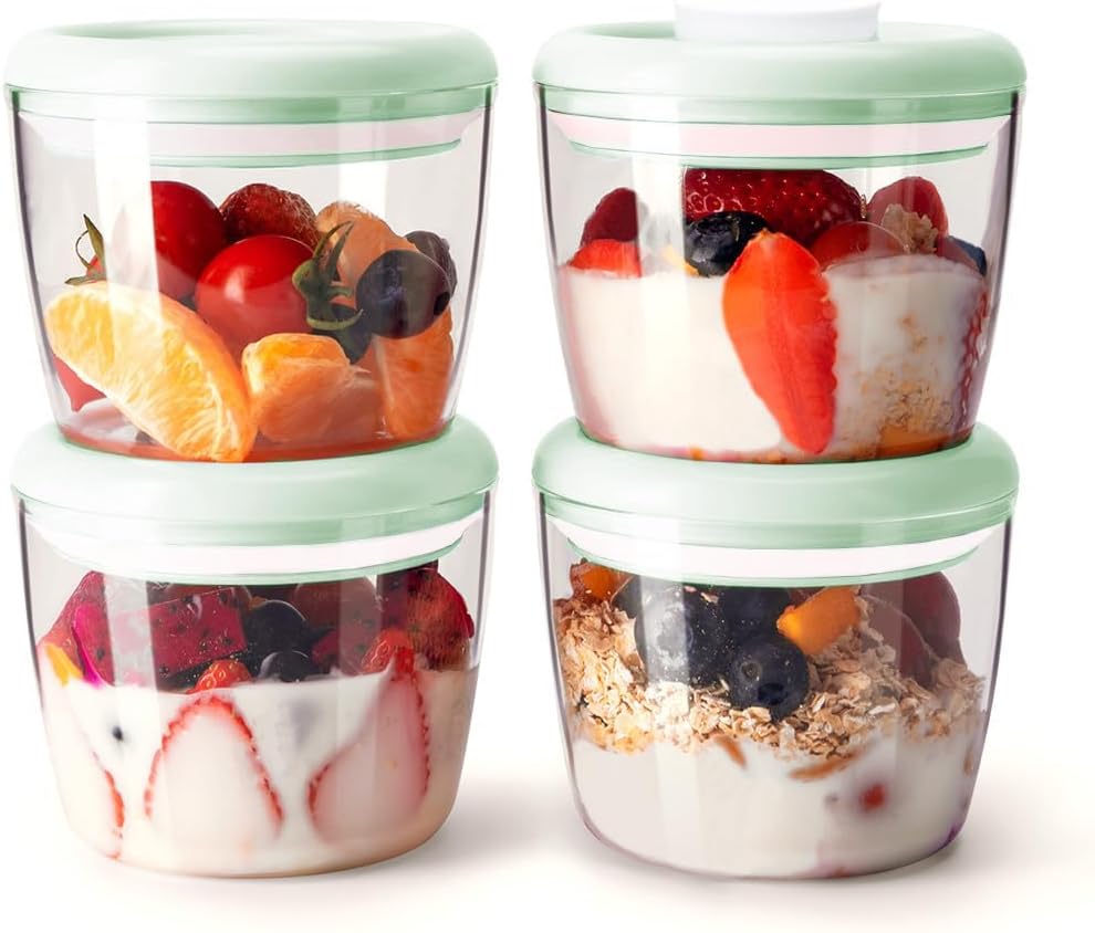 Overnight Oats Containers with Lids - 14oz 400ml Set of 4 Meal Prep Containers, Airtight Leakproof Reusable Food