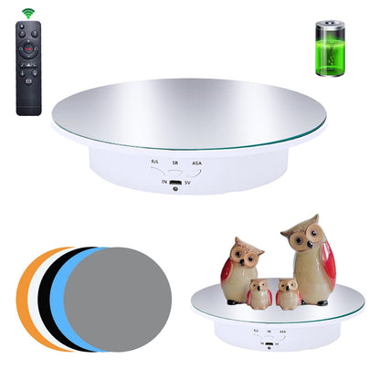 JAYEGT Motorized Rotating Display Stand, 7.87inch /17.6lbs Load, 360 Degree Electric Rotating Turntable for Photography Products, Jewelry，5 Colors Backgrounds, Mirror Cover (White/Remote Control)