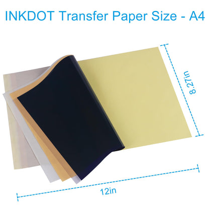 Emalla INKDOT Tattoo Transfer Paper, 100 Sheets Premium Stencil Paper 4-Layer Thermal Transfer Paper 8.27" X 12" for Crisp Designs A4 Size Tracing Paper for Beginners or Artist Tattoo Supplies
