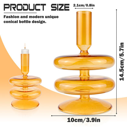 LNQ LUNIQI Clear Glass Taper Candle Holder Glass Pillar Candle Vase Decorative Glass Candlestick Holders for Dining Table Centerpieces Wedding Church（Orange）