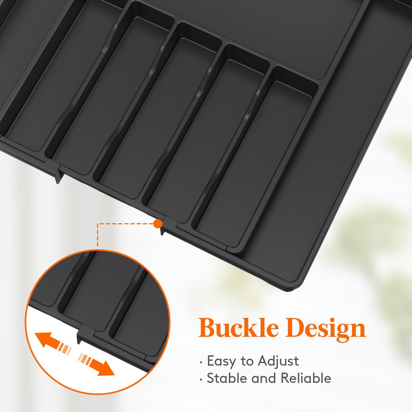 Lifewit Silverware Drawer Organizer, Expandable Utensil Tray for Kitchen, BPA Free Flatware and Cutlery Holder, Adjustable Plastic Storage for Spoons Forks Knives, 8.5"-14.1" x 12.1", Black