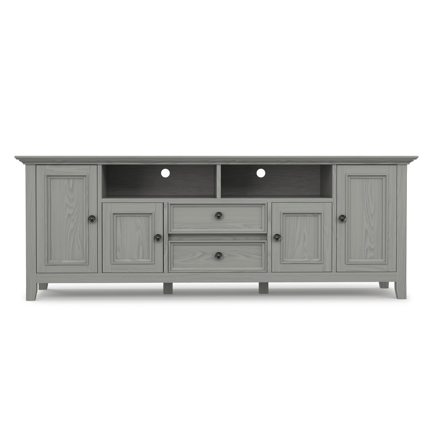 SIMPLIHOME Amherst TV Stand - 72 inch Wide Solid Wood Media Console in Fog Grey, Transitional Entertainment Center for Living Room for TVs up to 80 Inches with Shelves and Cable Management