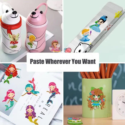 FLYSONG Diamond Art Kits for Kids, 5D DIY 24 PCS Mosaic Cartoon Princess Diamond Art Stickers Painting Gem Art Kits Crafts for Beginners Girls Boys