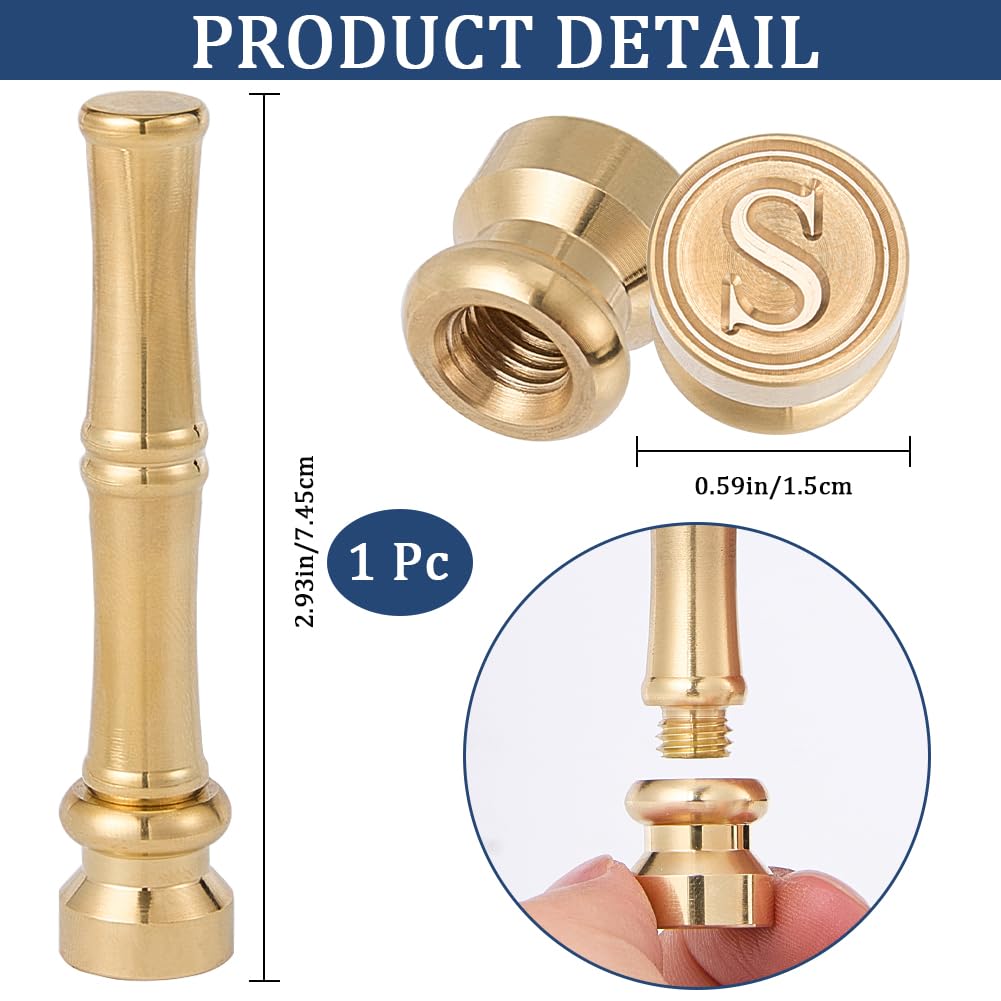 CRASPIRE Alphabet Sealing Wax Stamps Letter S Wax Seal Stamps 15mm Mini Initials Removable Golden Brass Heads Bamboo Metal Handle for Envelope Invitation Wedding Embellishment Gift Packing Card Making