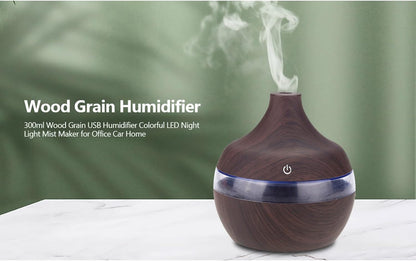 Wood Grain USB Humidifiers for Home, Top Fill with LED Night Light, Ideal for Bedroom Office Nursery, Compact Design
