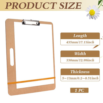 MAYJOYDIY 17"x13" Drawing Board with Handle Portable Sketch Board with Adjustable Clip & Rubber Bands Artist Clipboard Easel for Adults Classroom Studio Drafting Painting Supplies
