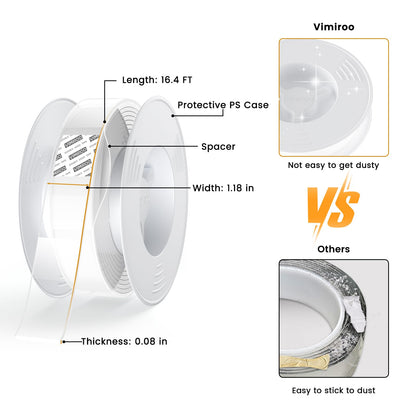 vimiroo Double Sided Tape Heavy Duty, 16.4FT Nano Tape, Extra Large Clear Mounting Tape, Removable Traceless Adhesive Tape, Strong Grip for Picture Hanging, Posters, Carpet, Wall Decor