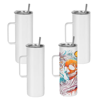 Lilsofee 4 Pack 20 oz Sublimation Blank Tumbler with Handle and Straw Stainless Steel Double Vacuum Insulation Skinny Mug Heat Press Transfer Printing DIY Cups