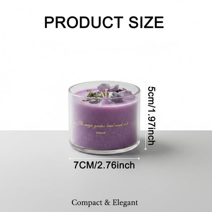 Coytlykne 4oz Crystal Candle with Dried Flower, 2.76x1.97 Inches Herbal Scent Jar Candles, Home Decoration & Heartfelt Present for Women Men (Purple)